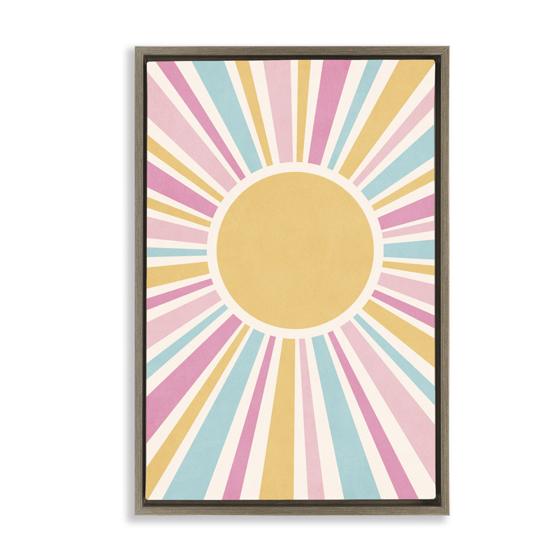 Toile flottante encadrée Groovy Pastel Sun Rays par Nataly White, Cadre flottant orme Montalcino, H 25 po x l 17 po