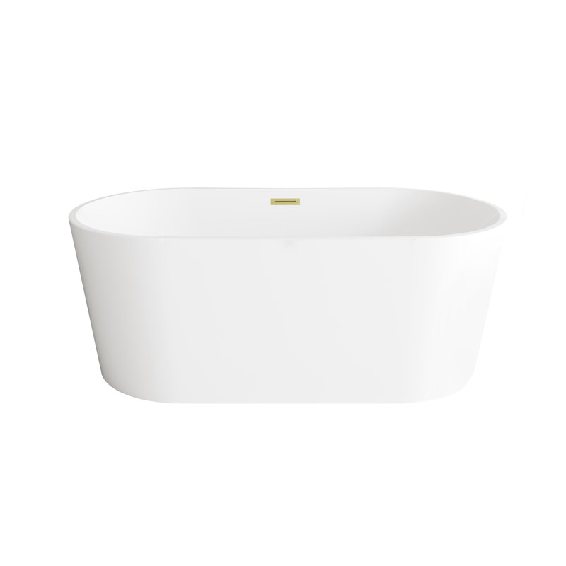 59 Inch Bathtub in Glossy White with Trim, Brushed Gold