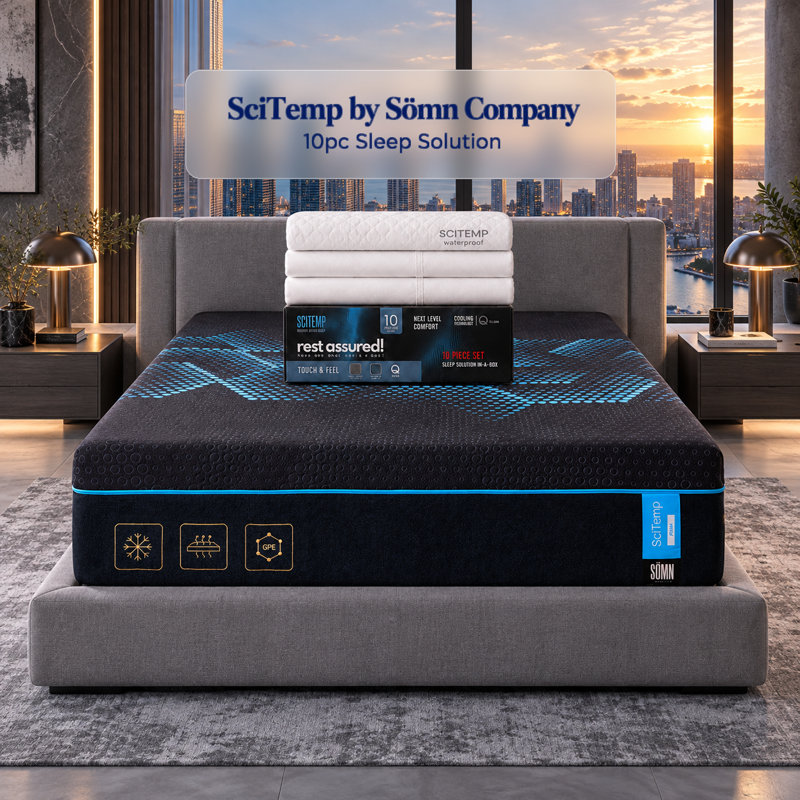 Solution de sommeil SciTemp 10 pièces par Sömn Company, matelas en mousse mémoire rafraîchissante de 35,5 cm (14 po) en graphène et IceTech, format Queen