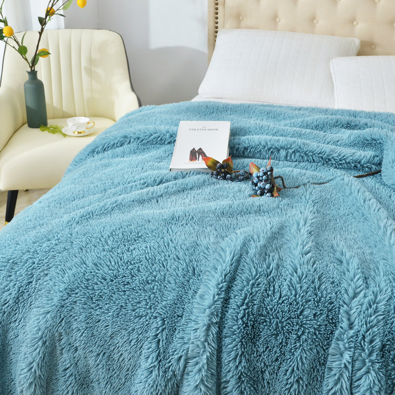 Knitted Throw Blanket, 223.5cm W x 228.6cm L, Teal
