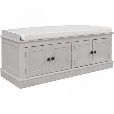 Hippolytus 42.7"Wood Storage Shoe Bench with 4 Doors and Adjustable Shelves and Removable Cushion