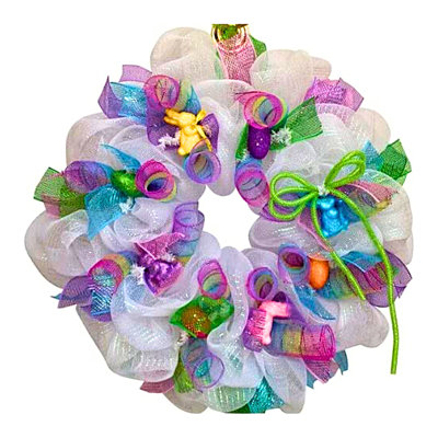 Easter Ribbon Wreath with Bunnies and Eggs
