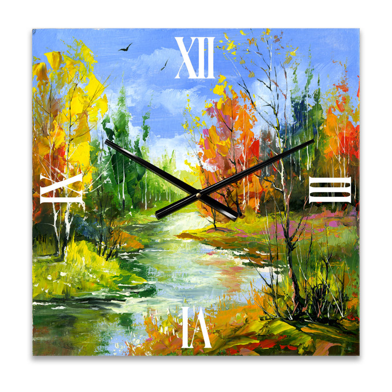 Horloge murale paysage d'automne avec la rivière Wood, Très grand