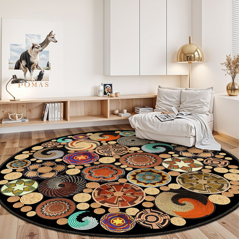 Round Woven Carpet (55 Inches), 100% Polyester, 0.3 Inch Pile Height | Antibacterial, Non-Slip PVC Dot Underside, 650 g/m² | Machine Washable at 30-40°F, 3D Digital Print, Perfect for Living Room & Bedroom Decor