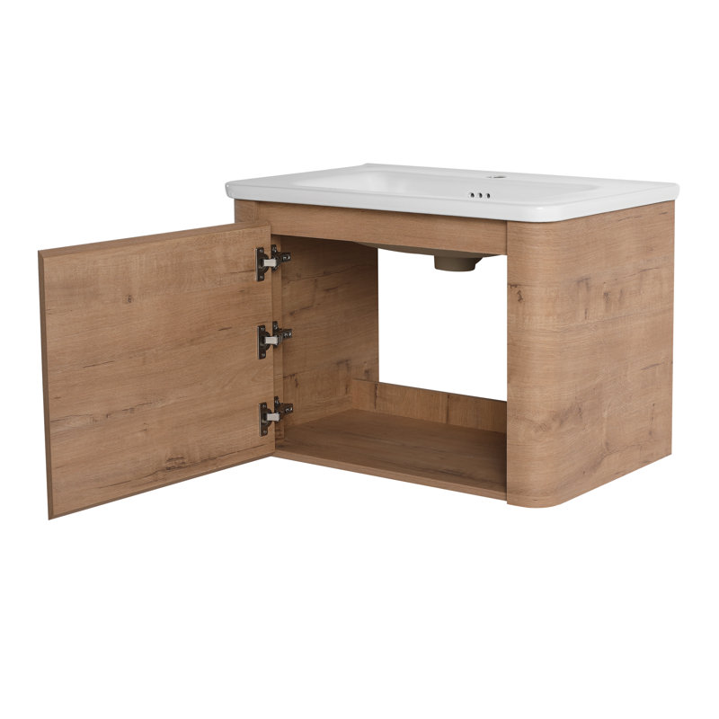 Meuble-lavabo mural 28 po avec lavabo en céramique blanche et 1 porte à fermeture en douceur