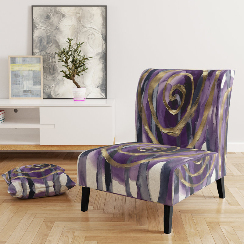 Mettalic I - Glam Upholstered Slipper Chair, Gray/Purple/Gold