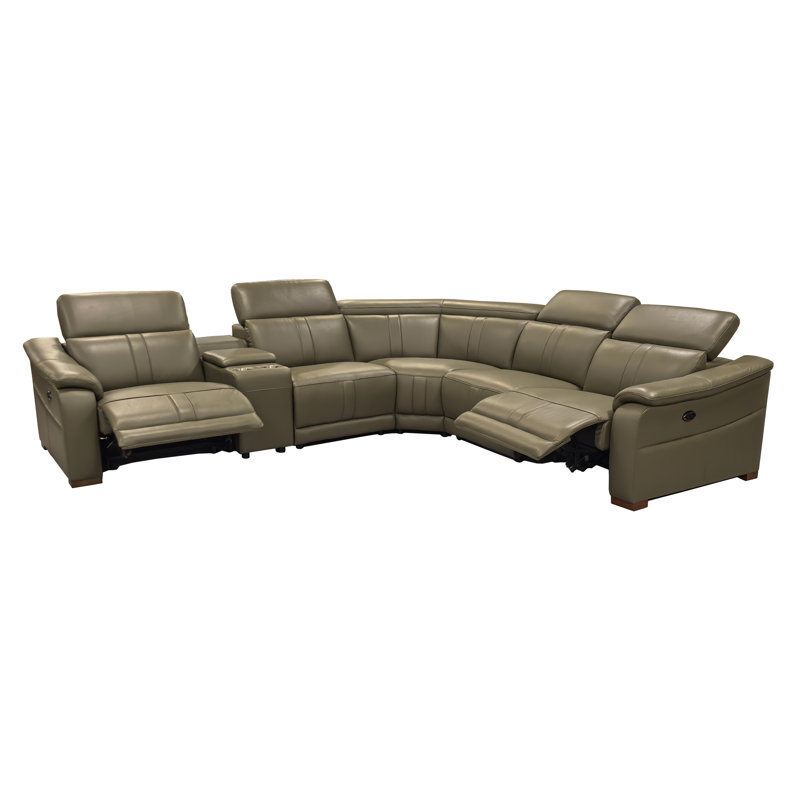 Ayshea 119.5" Wide Leather Match Reversible Reclining Corner Sectional, 31.5'' H X 119.5'' W X 106'' D, Olive Leather Match