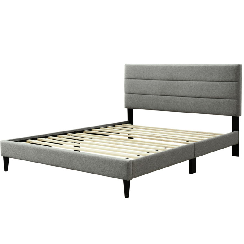 King Sized Bed In A Box With Charging - Gray Upholstered Headboard Fabric Channel