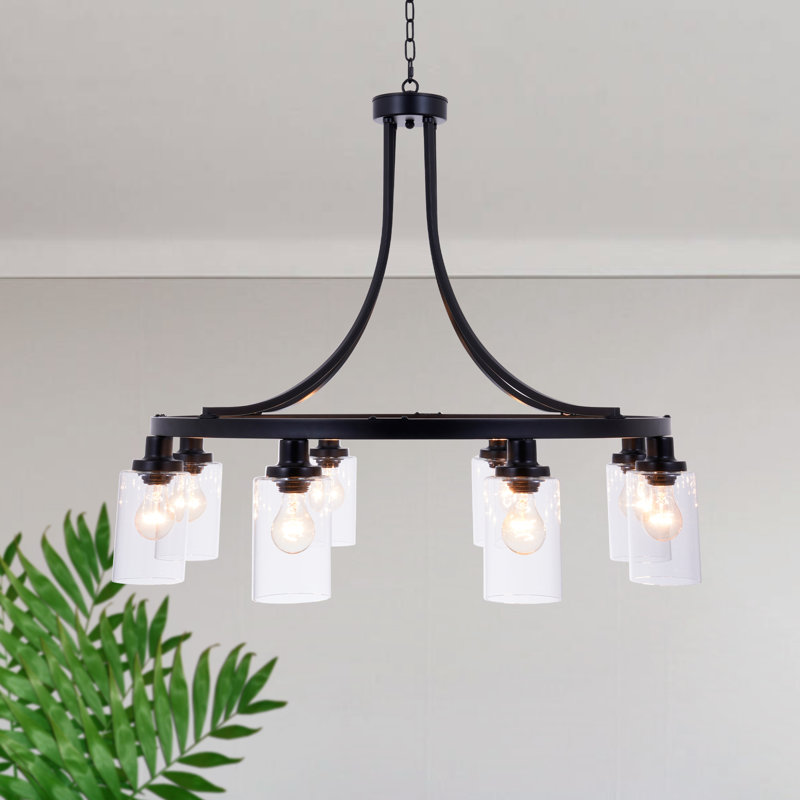 8 Light Dimmable Wagon Wheel Lighting Industrial Chandelier With Clear Glass Shade