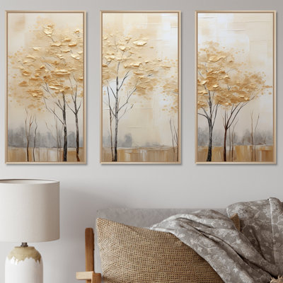 Minimalisme Golden Trees Tranquility I - ensemble d'art sur toile