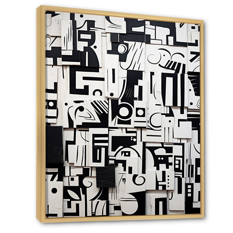 "Urban Vision" abstrait noir et blanc I - impression sur toile géométrique moderne, Cadre naturel flottant