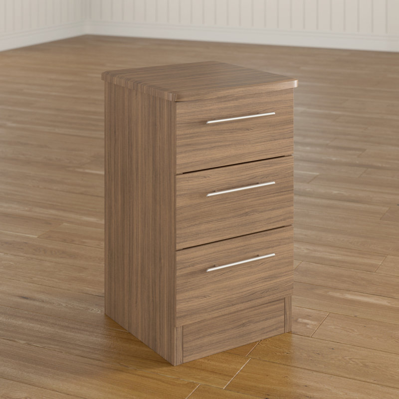 Fully Assembled Lyndale 3 Drawer Bedside Table, Bordeaux Oak