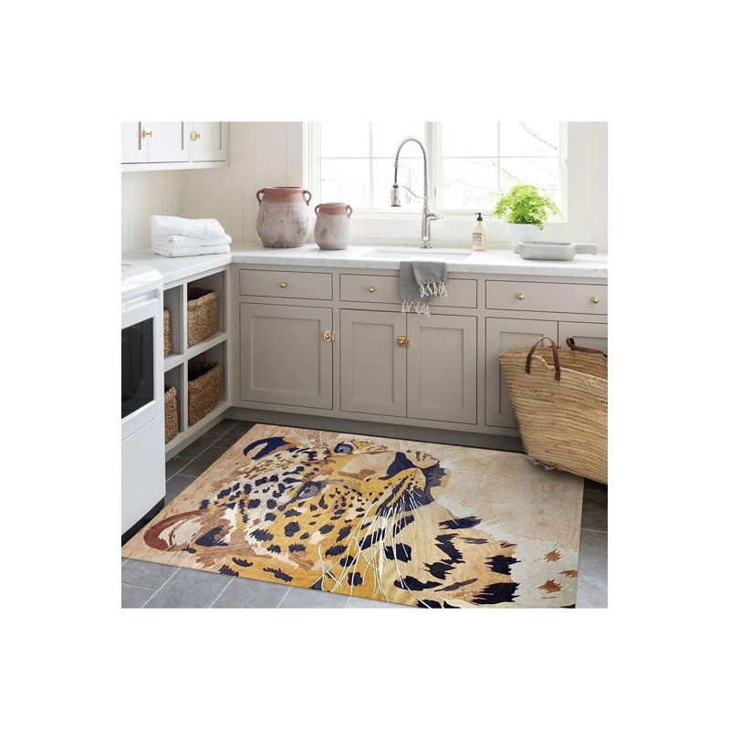Tapis décoratif moderne à motif tigré beige beige Northern Collection, Sous-tapis rectangulaire de 3 pi 3 po x 4 pi 11 po