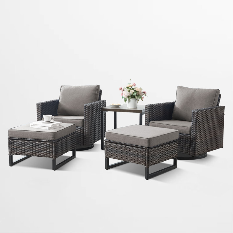 Nazime Outdoor Lounge Chair with Ottoman, Gray