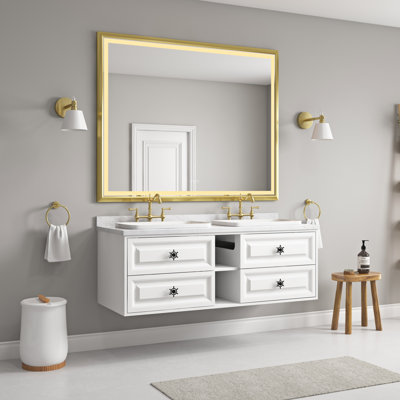Miroir de salle de bain 60 po x 48 po à DEL avec cadre en aluminium, miroir de meuble-lavabo mural, anti-buée, mémoire, 3 couleurs, réglable en continu