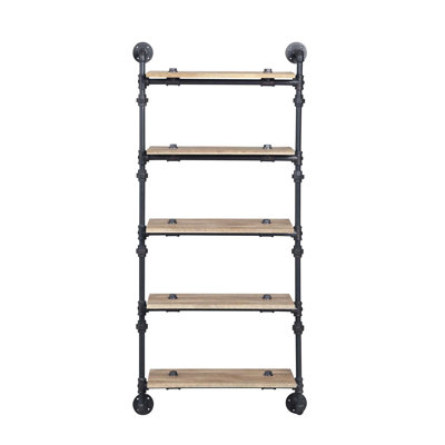 Tablette flottante murale à 5 niveaux avec tube en métal, finition chêne, aspect de conduite d'eau, pour un rangement et un décor à la maison élégants, l 9 po de largeur, cadre de 12 po, Design, pour décorer la maison, tablette,