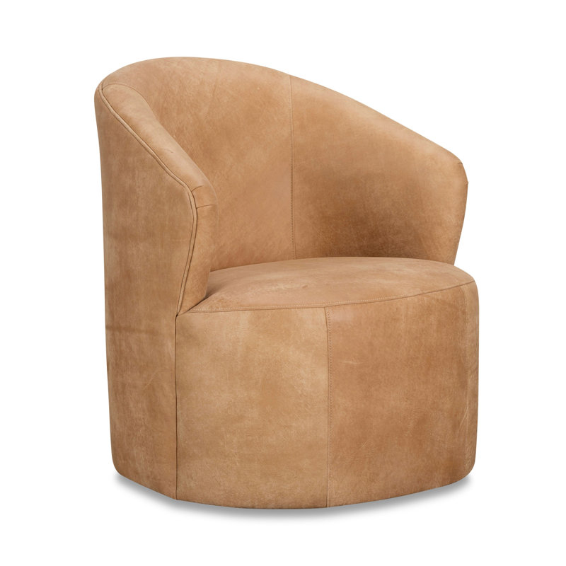 Fauteuil demi-tonneau pivotant en cuir véritable Deryn (livraison rapide)