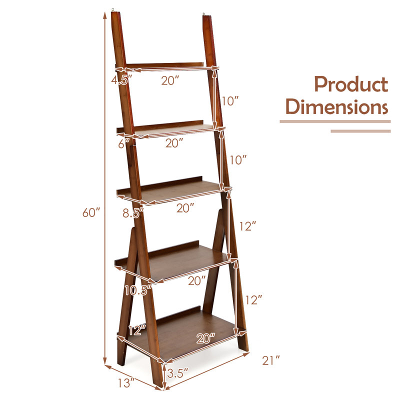 21'' W Bamboo Storage Rack, Coffee, (5 Shelves) 60” H x 21” W x 13”D