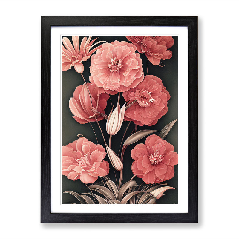 Uplifting Flowers - Single Picture Frame Print, Black , 64cm H x 46cm W x 2cm D