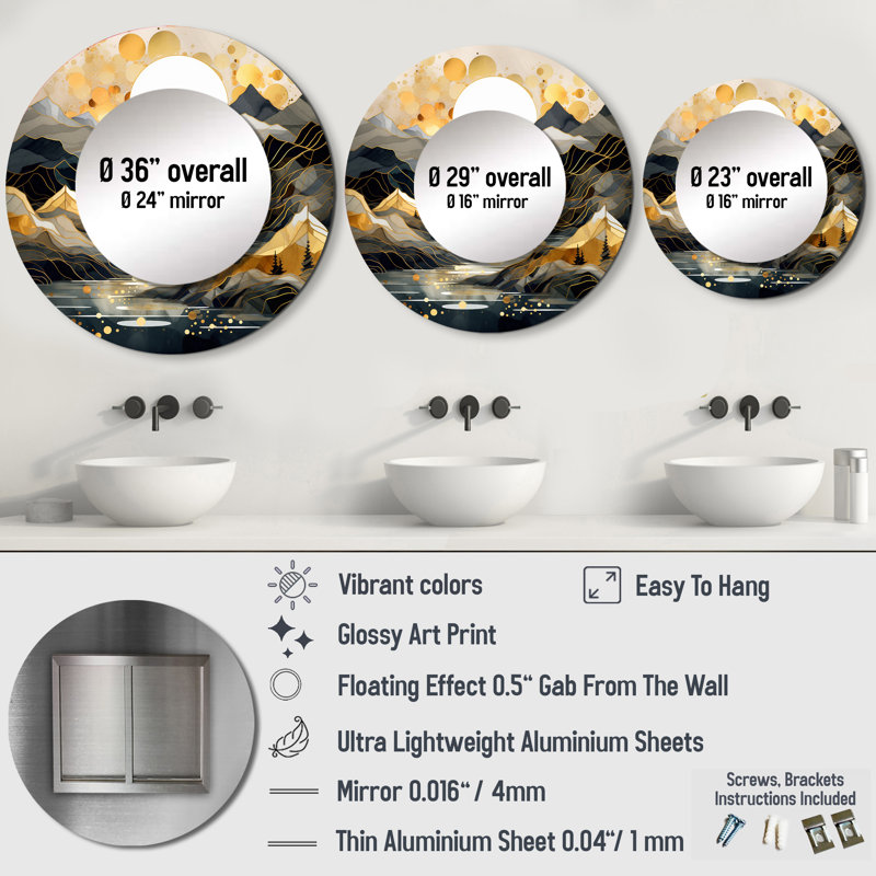 Scandinavian Simplicity II - Scandinavian Unique Wall Mirror, White Round Mirror, Printed Metal Art, 23" x 23"