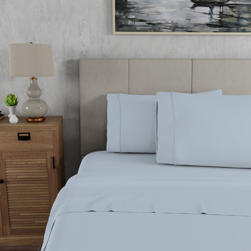 Twin XL Blue Cotton Blend Percale Sheet Set