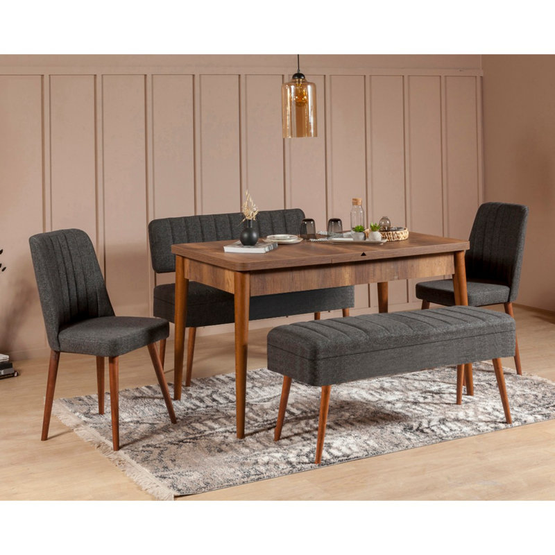 Manningtree 4 - Person Dining Set, Walnut, Walnut, Charcoal/Walnut