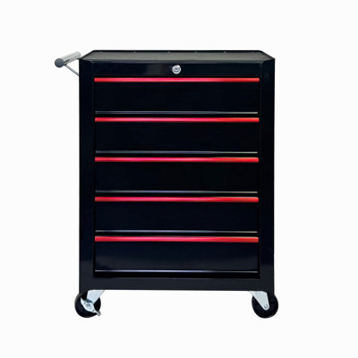 Rolling Metal Tool Chest With 5 Drawers, 20" 5-Drawer Tool Chest Cabinet With Ball Bearing Drawer Slides, Steel Tool Storage Box Organizer
