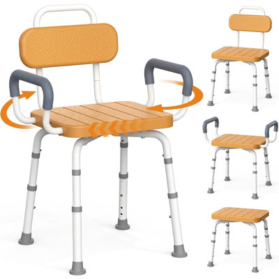 Swivel Shower Chair with Removable Arms and Backrest, Adjustable Bath Seat, Brown
