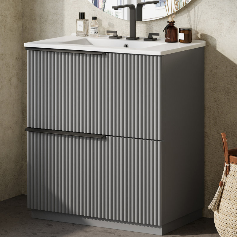 Meuble-lavabo 30 po avec comptoir en céramique, Gris