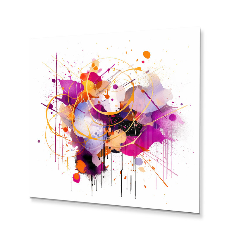 Mauve et orange reflets éthérés - formes abstraites, impression sur métal, H 16 po x l 16 po x P 1 po