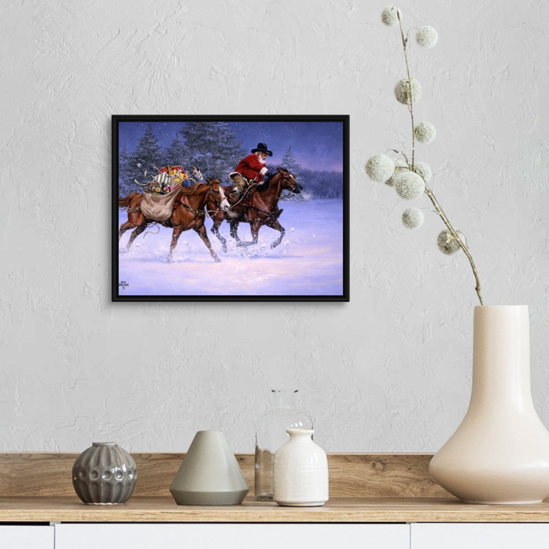 «Christmas Rush» par Jack Sorenson - reproduction d'art sur toile, H 13 po x l 16 po x P 1,75 po, Cadre noir