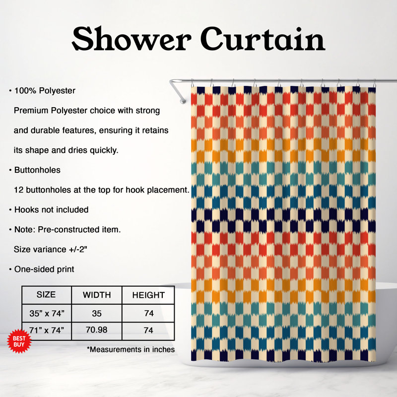 Rideau de douche standard 1 pièce Retro Color Band, H 74 po x l 71 po