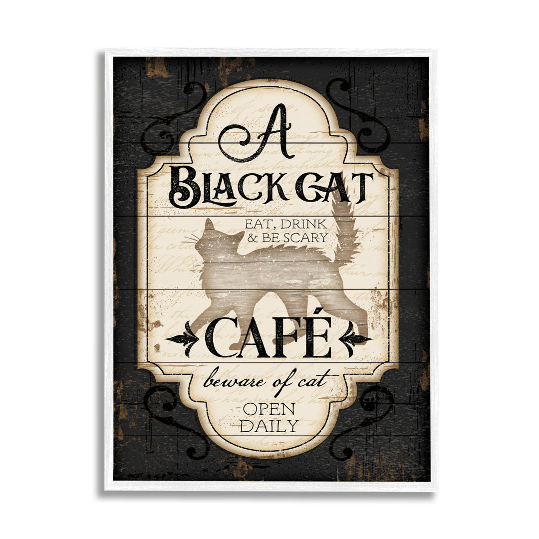 " Black Cat Café Vintage Halloween Sign Spooky Witch " by Jennifer Pugh The Holiday Aisle® 