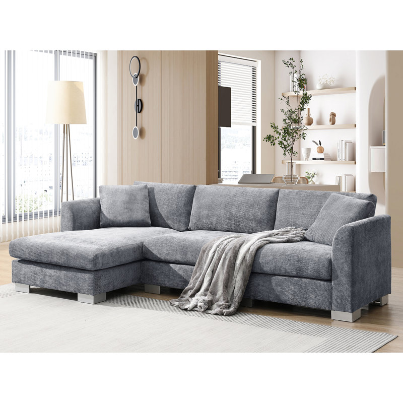 Ensemble de canapé modulaire en forme de L 96 po x 56 po, ensemble de luxe en forme de L avec 2 coussins gratuits, mobilier en chenille 4 places avec méridienne surdimensionnée pour salon, appartement, bureau