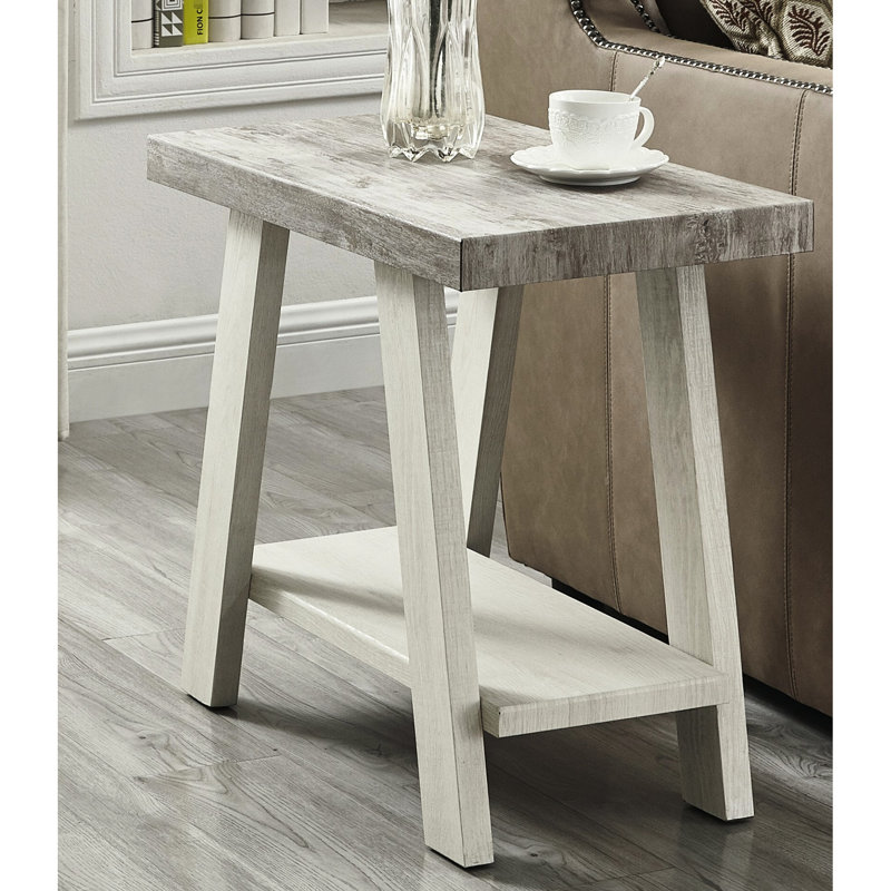 Table d'appoint en bois en bois bicolore gris et beige, Beige/gris, Blanc