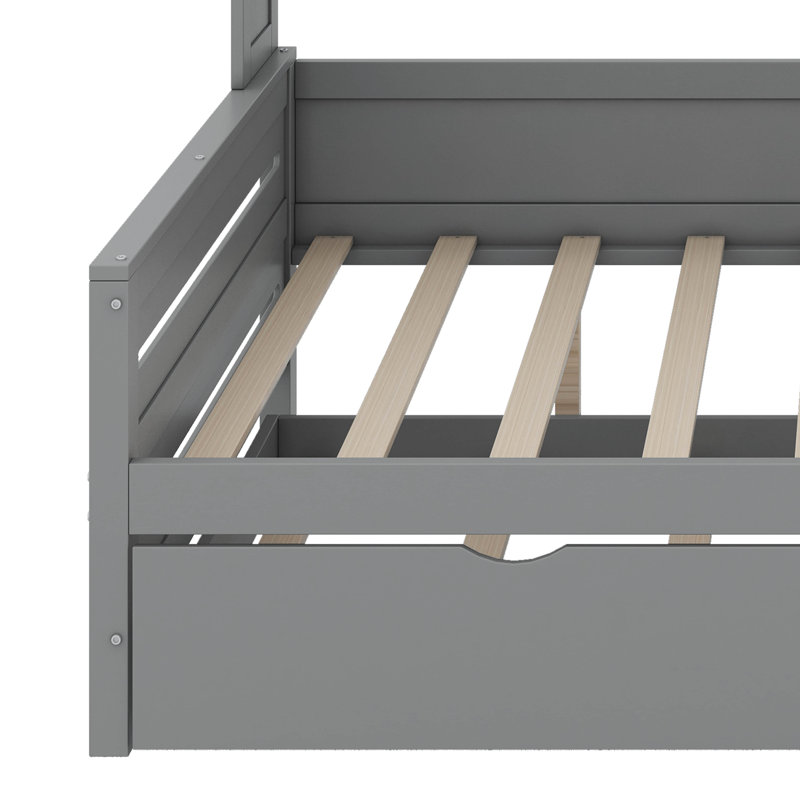 Lit de jour en bois avec lit gigogne simple, armoire et tablette tout-en-un, gris, Double