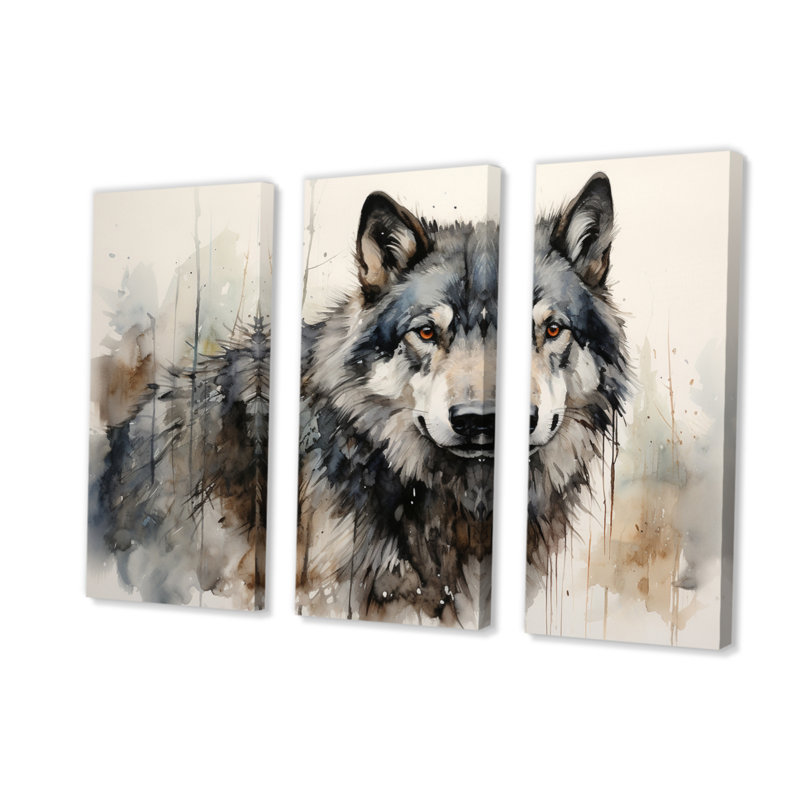Loup solitaire, impression sur toile 3 pièces, H 40 po x l 60 po x P 1 po