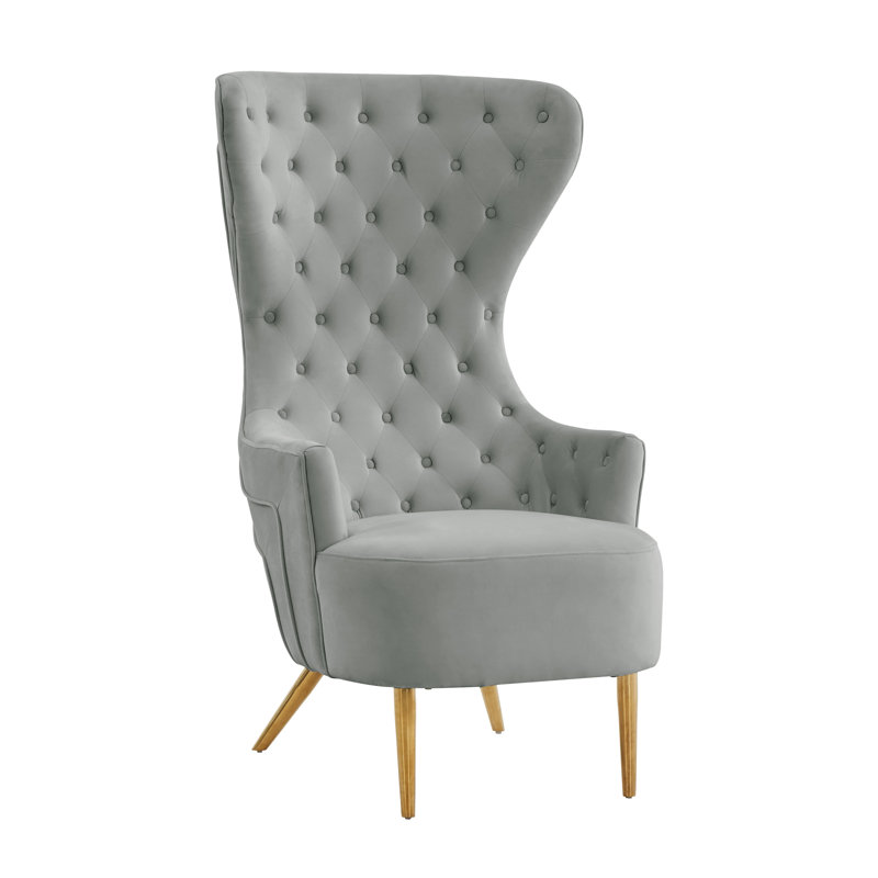 Velvet Wingback Chair, Grey