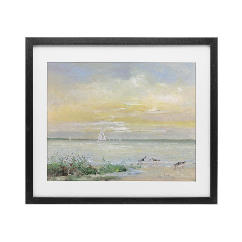 Voiliers et Sanderlings Shore, reproduction encadrée sous verre, conception de Sally Swatland, H 17 po x l 21 po