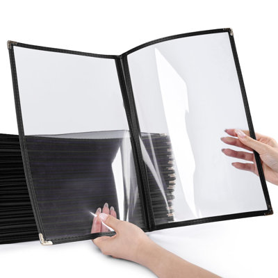 WeChef 30 Pack Restaurant Menu Covers 8.5 x 11 Double Fold 2 Pages 4 Views Transparent Restaurant Menu Covers Holder Burgundy