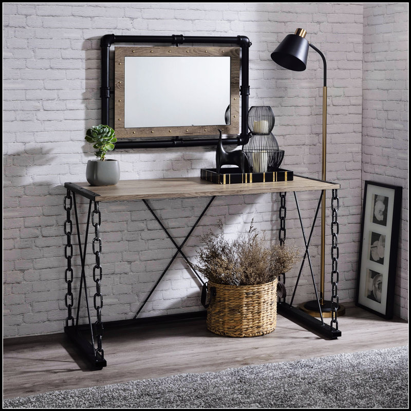 Rustic Oak and Antique Black Rectangular Console Table with Spacious Storage, Perfect for Modern and Traditional Homes