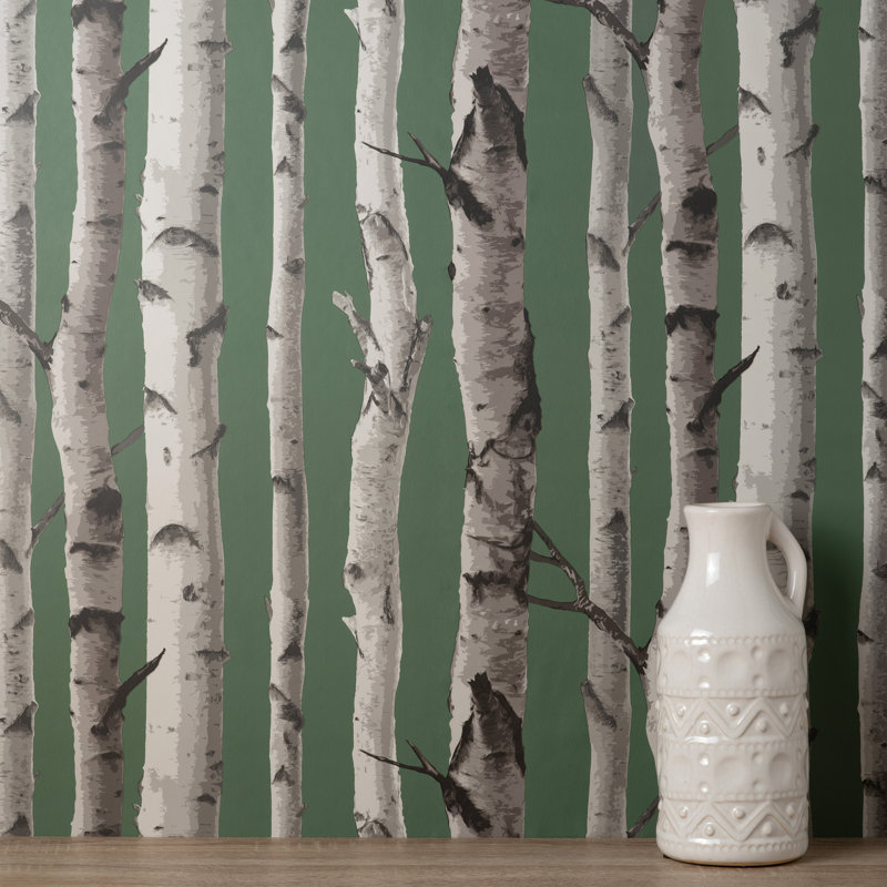 Birch Trees Wallpaper, Green