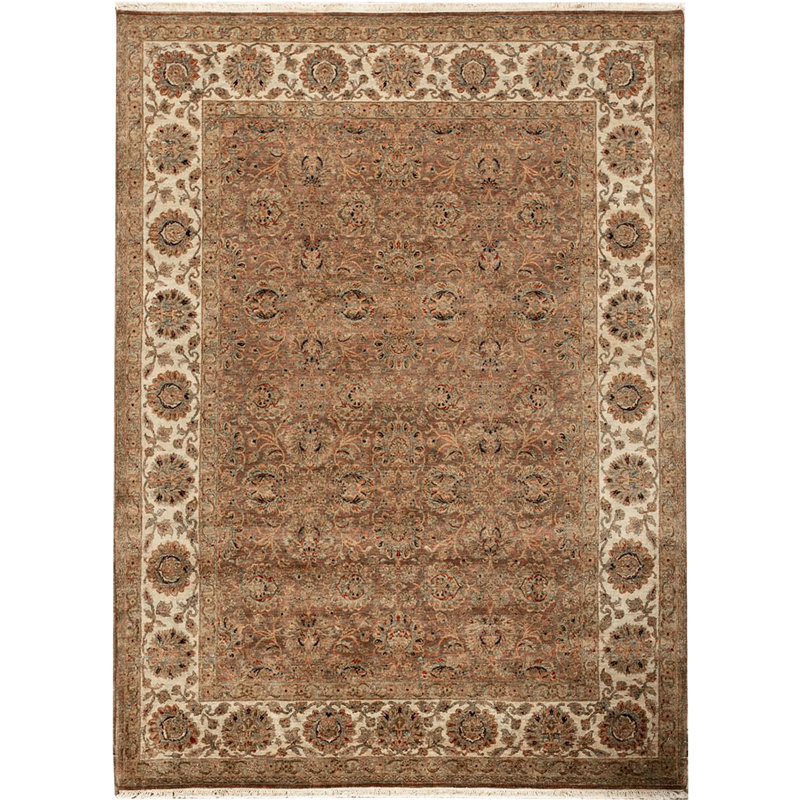 Tapis brun et ivoire de haute qualité noué à la main