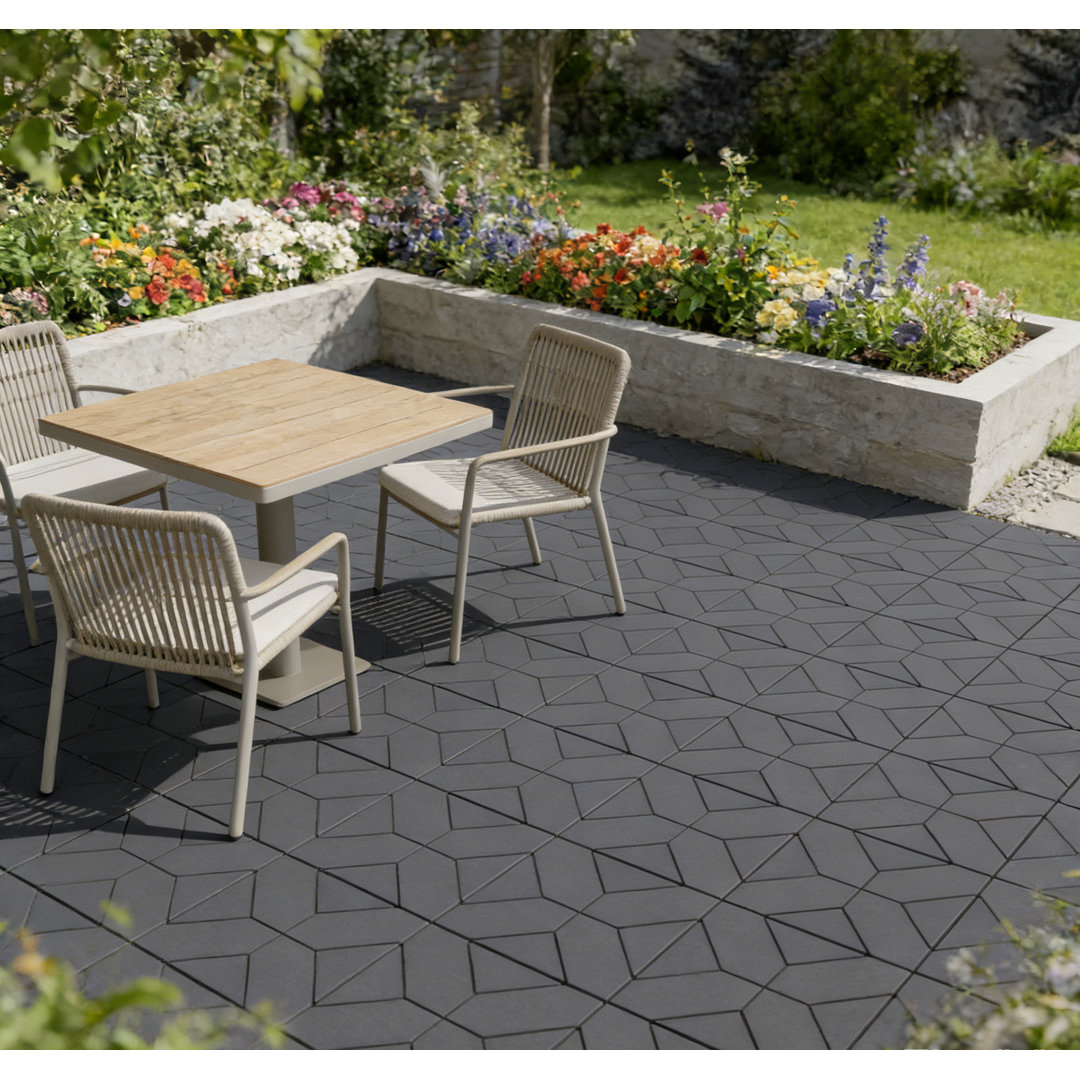 30.5cm x 30.5cm Outdoor Weatherproof Interlocking Plastic Flooring Tiles includes 44 Tiles, 12 Edge strips, 4 Corner Pieces, and Gloves