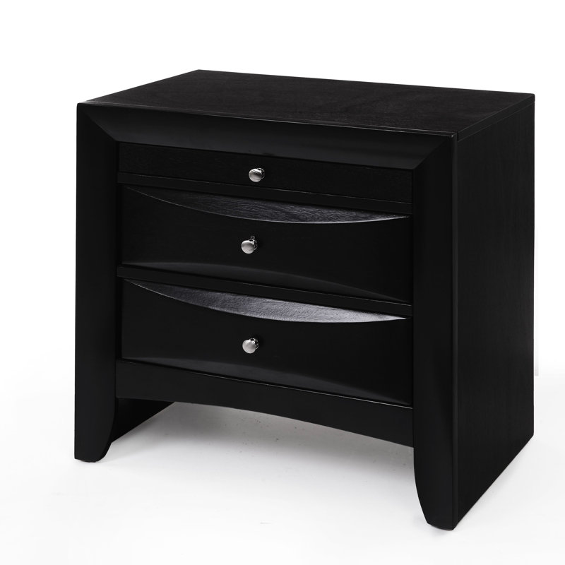 Table de chevet noire avec tiroirs coulissants et placage contemporain - pièce de chambre à coucher, Noir