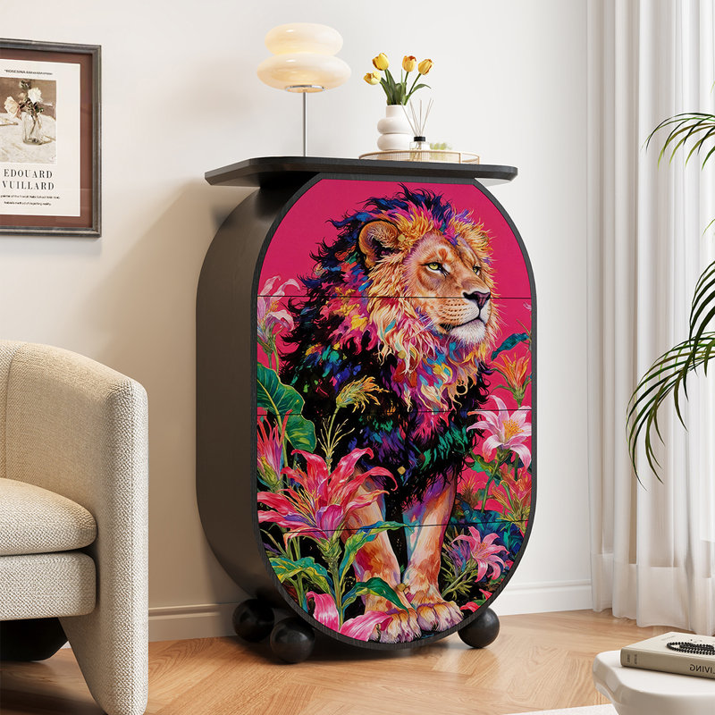Vitrine en bois massif à motif animalier