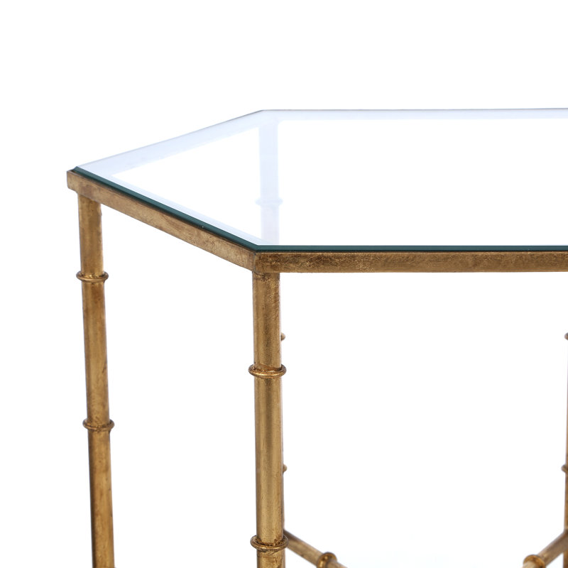 Coquina Glass Top Abstract End Table, Clear, Gold