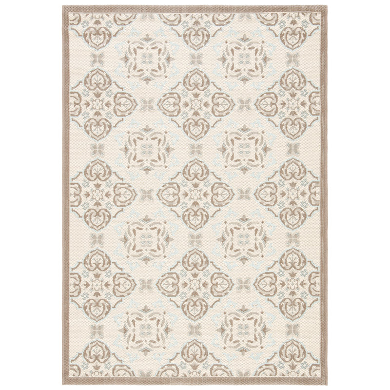 Arneshia Geometric Beige Indoor/Outdoor Area Rug, Rectangle 6'7" x 9'6"