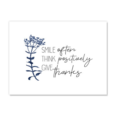 Smile Often Think Positive Give Thanks' - Unframed Textual Art Print on Paper
