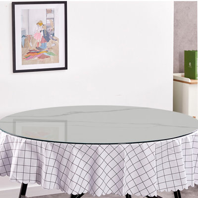 28" Round Tempered Glass Table Top With Print Gray Marble Pattern Design,0.315"(8Mm) Thick Round Polished Edge,DIY Replacement&Cover Desktop